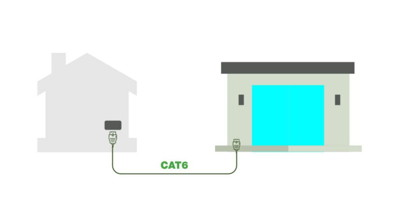 internet wired from house to garden room illustration